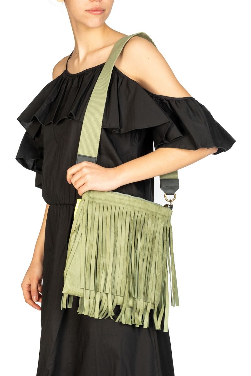 OOF WEAR Borsa in Eco-Camoscio Verde con Frange