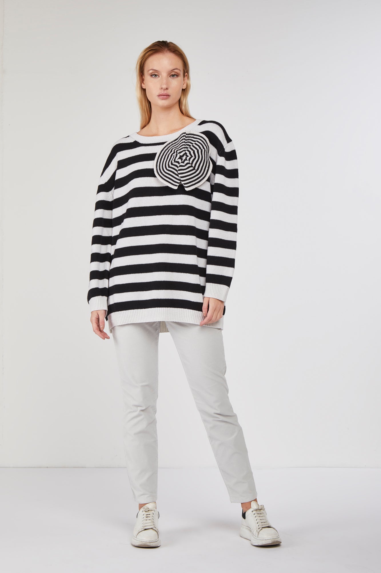 STELLA JEAN Oversize Striped Sweater with Detail