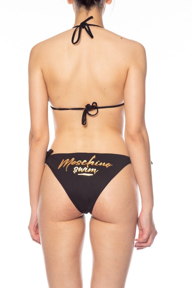 MOSCHINO Black Bikini Slip with Bows and Moschinon Swim Logo