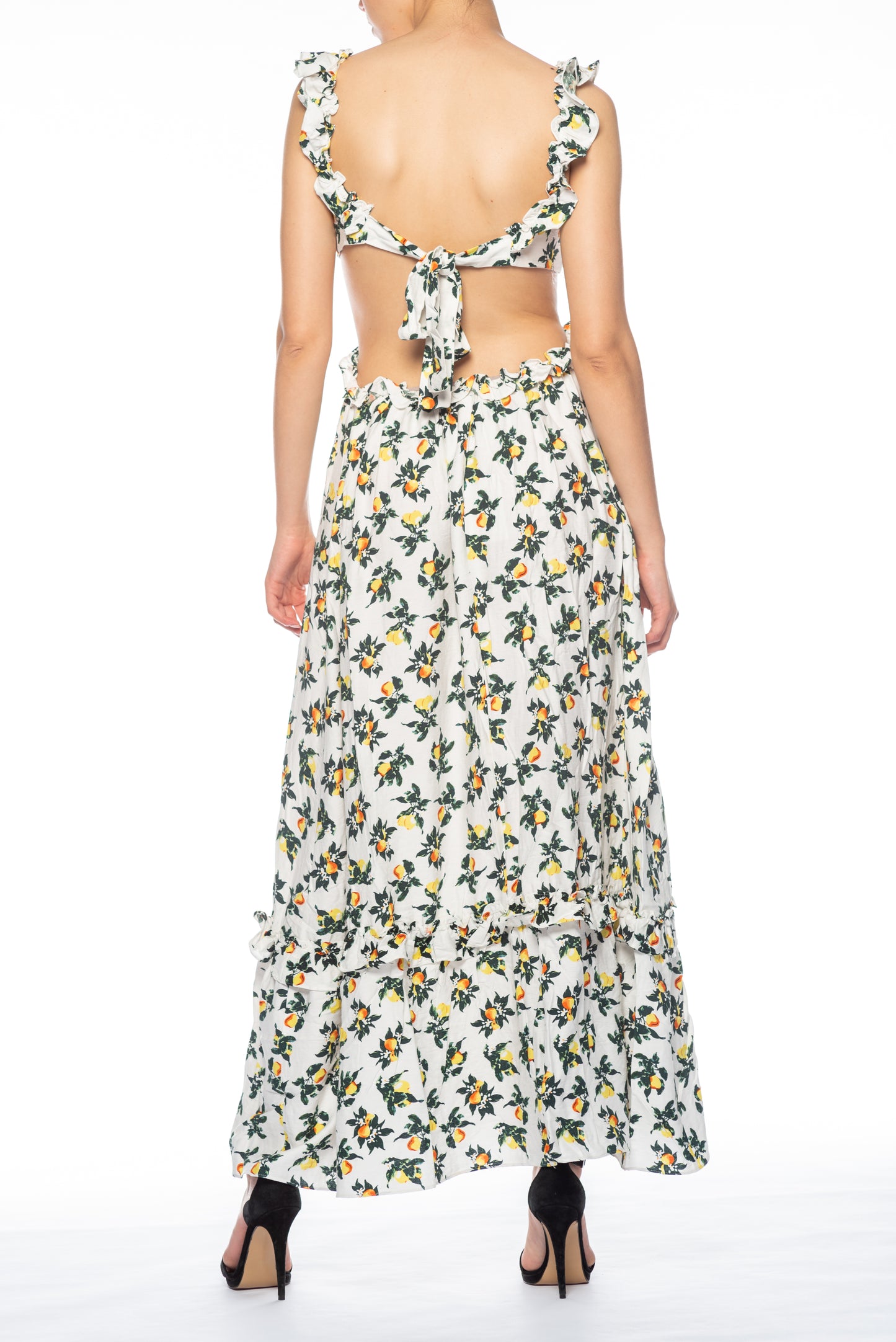 GLAMOROUS Abito Lungo Bianco con Stampa Limoni