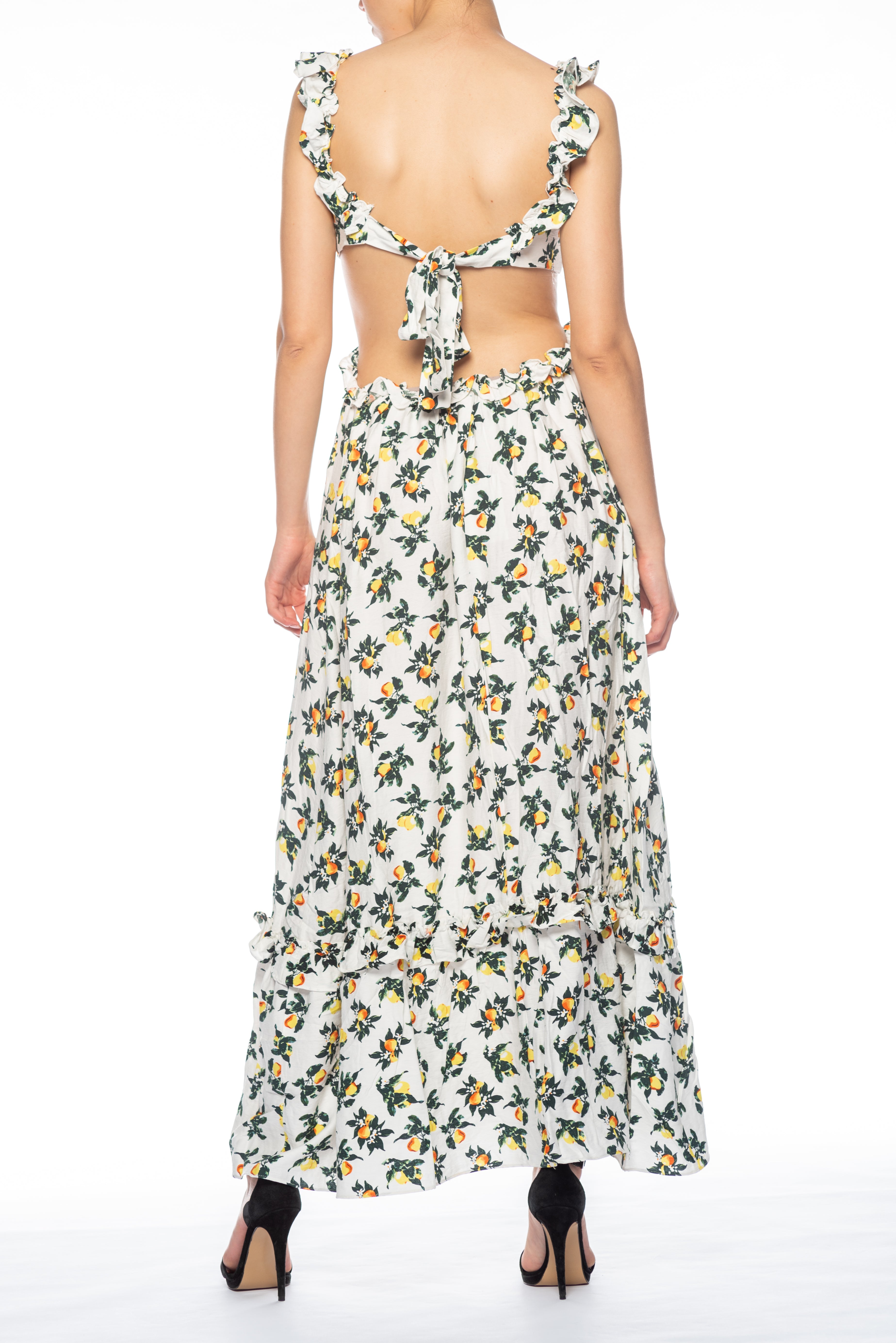GLAMOROUS Abito Lungo Bianco con Stampa Limoni