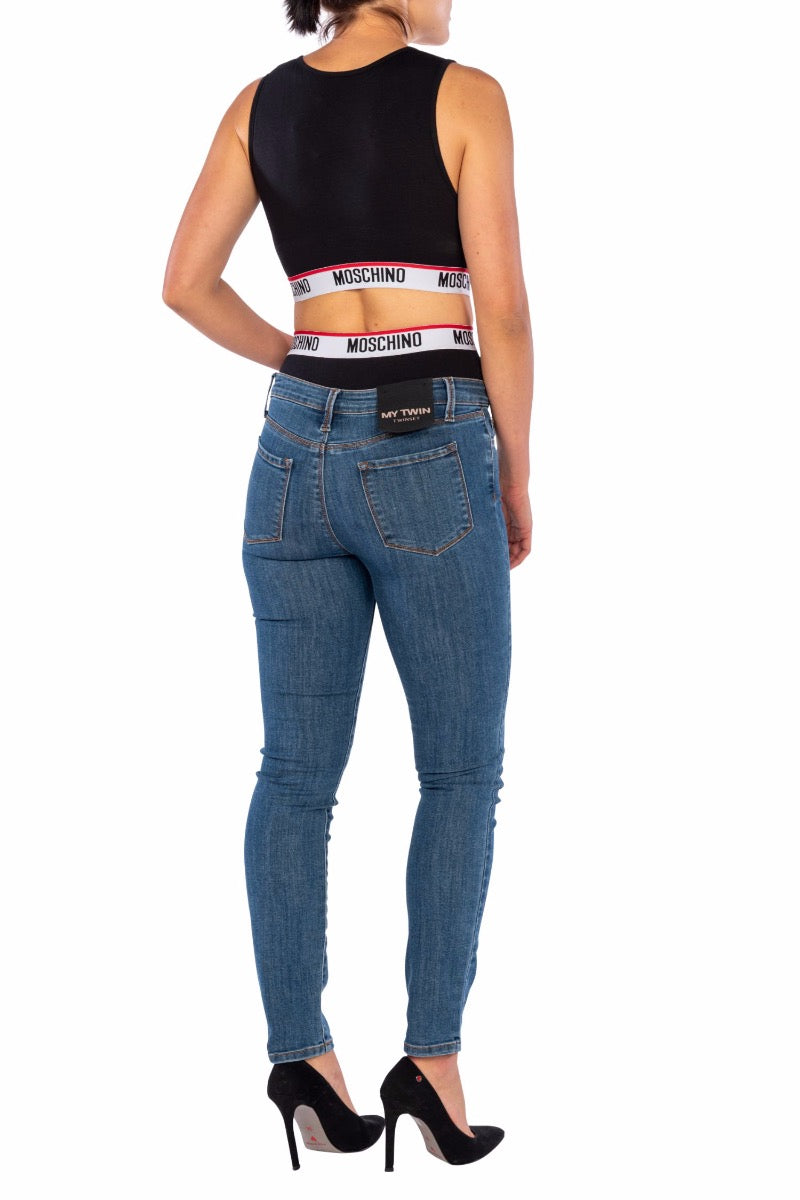 MOSCHINO Body Nero con Bande Elastiche Logate