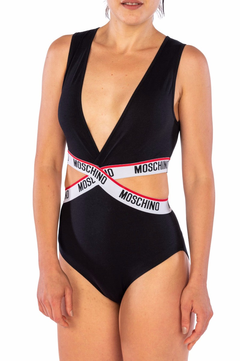 MOSCHINO Body Nero con Bande Elastiche Logate