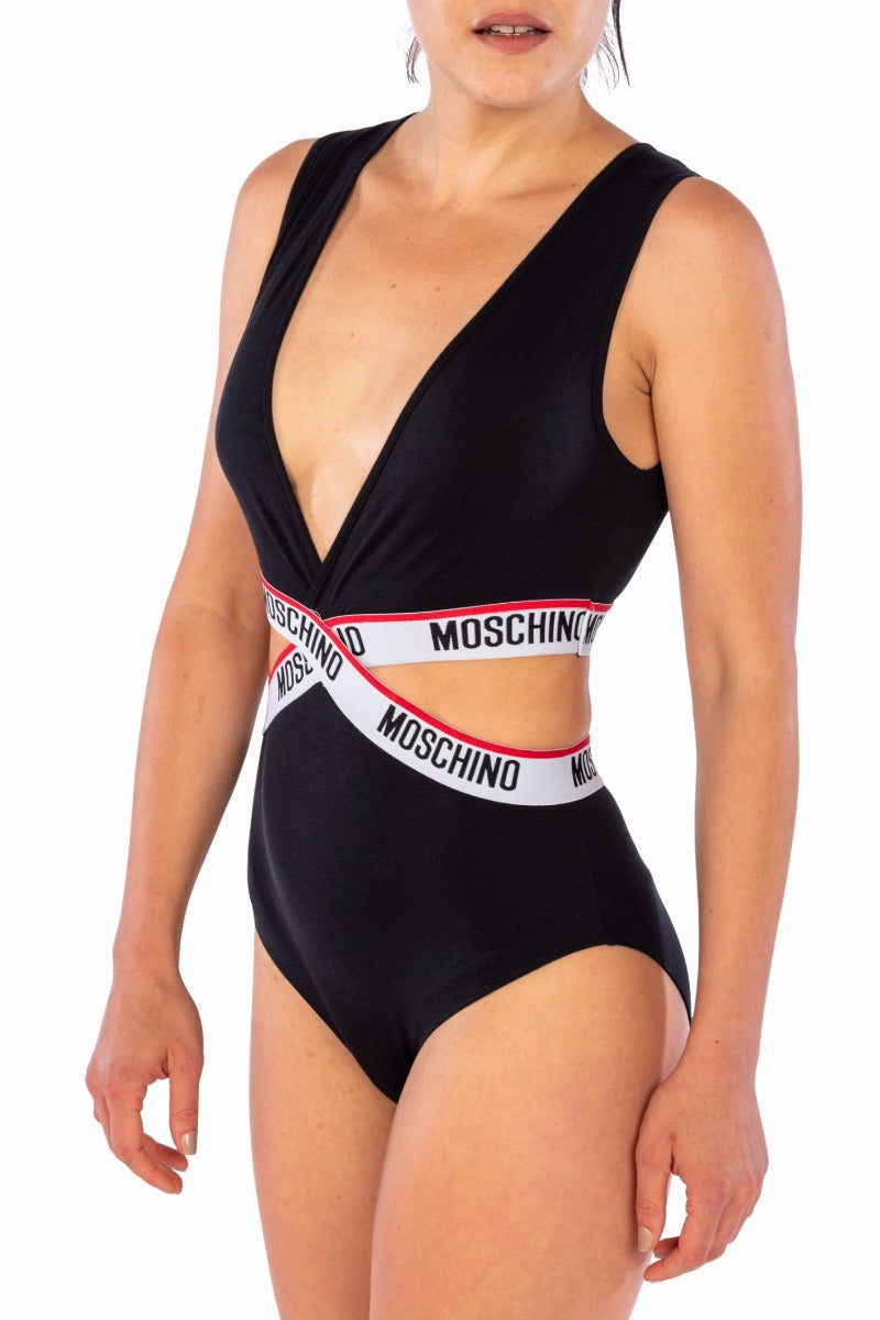 MOSCHINO Body Nero con Bande Elastiche Logate