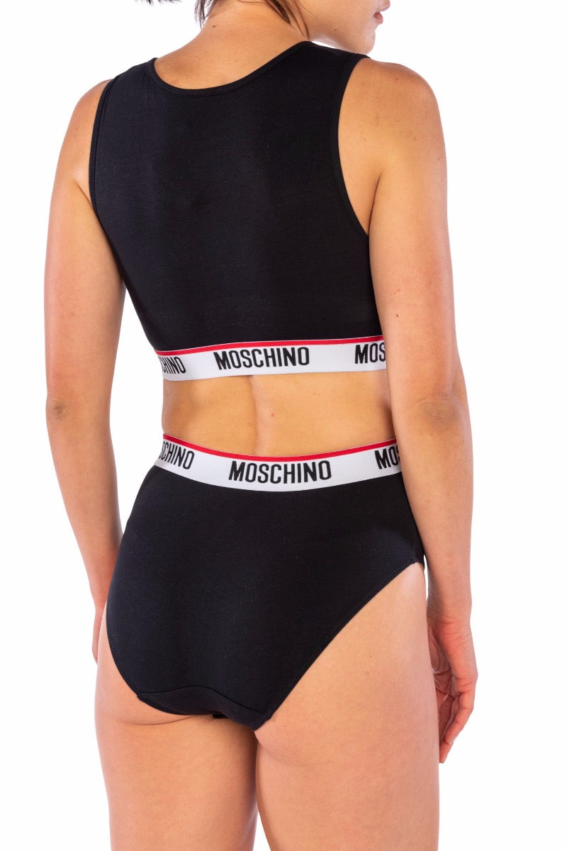 MOSCHINO Body Nero con Bande Elastiche Logate
