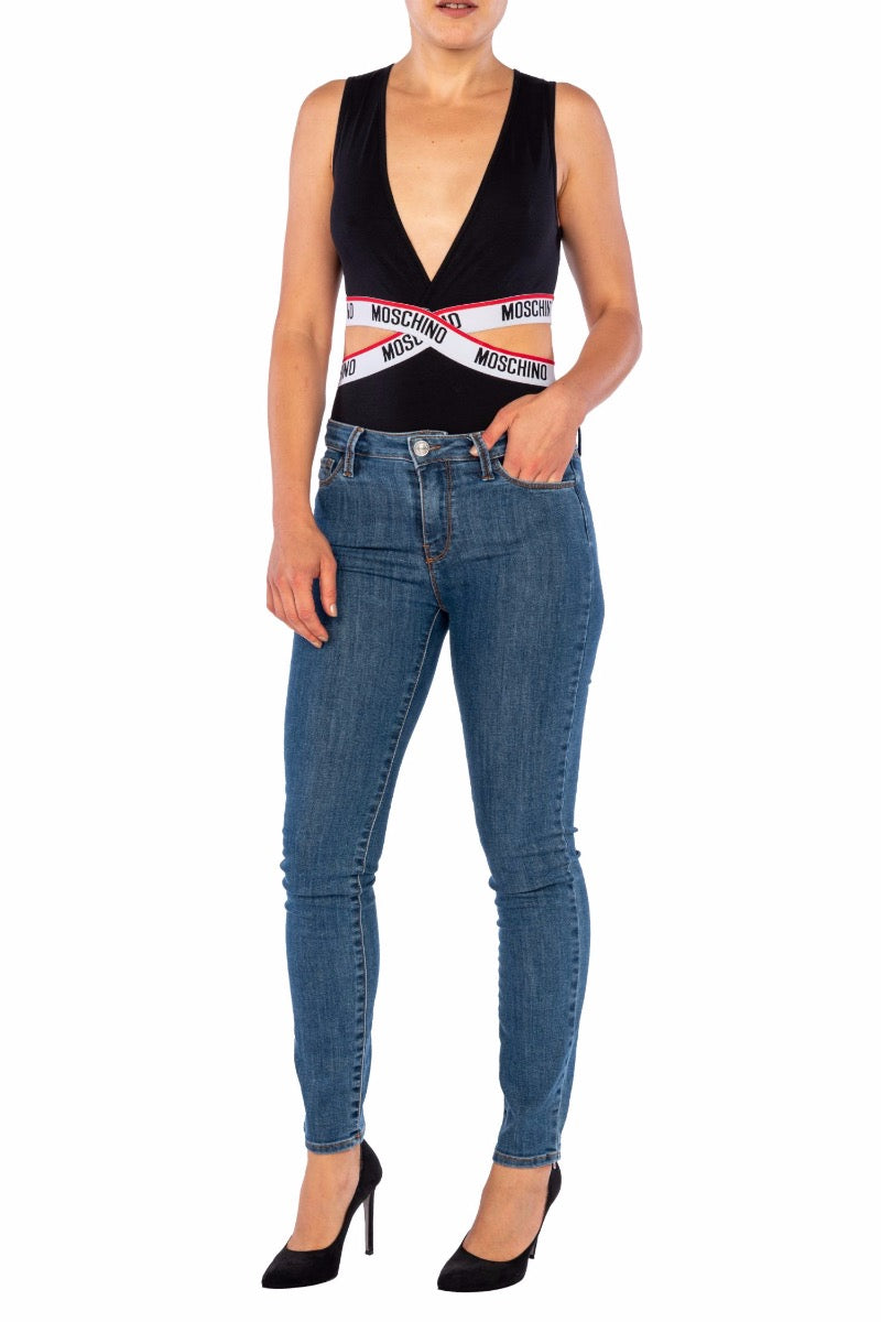 MOSCHINO Body Nero con Bande Elastiche Logate