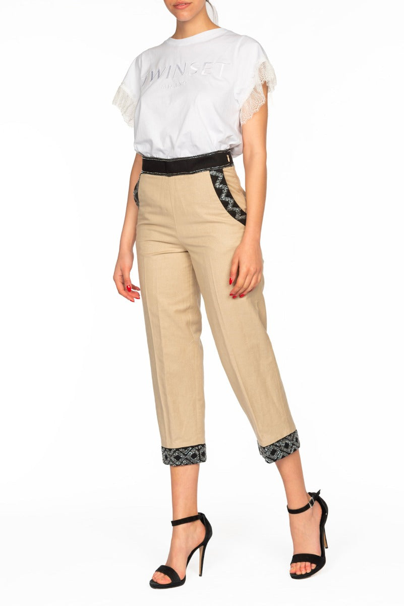 Twinset Embroidered Bicolor Trousers