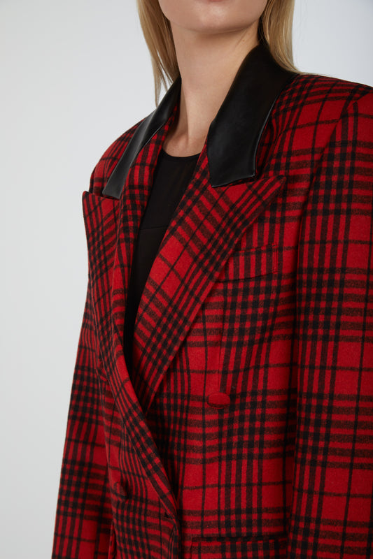 NINEMINUTES Blazer Oversize a Quadri Rosso e Nero