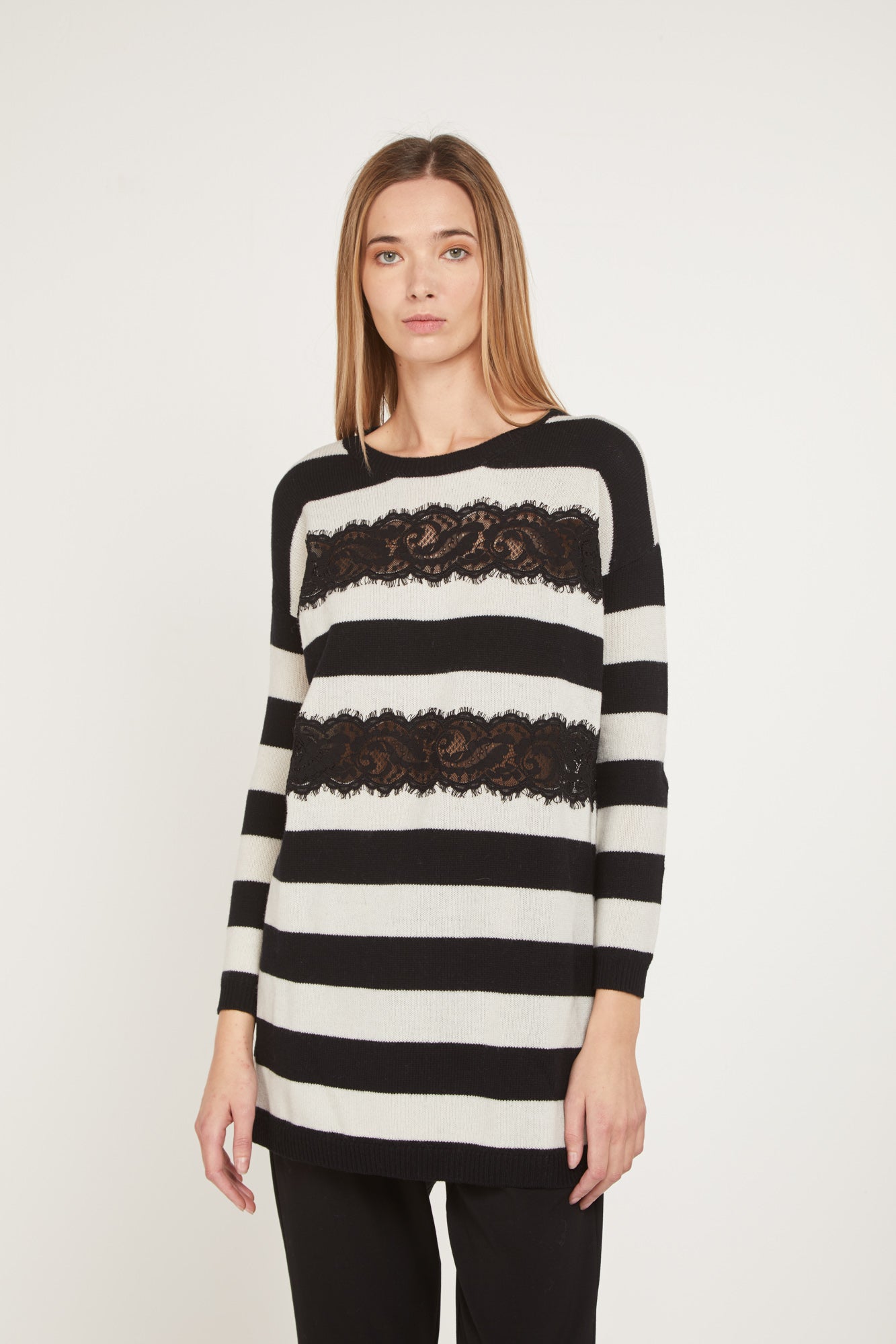 PRINCESSE LODO Oversize Lace Striped Sweater