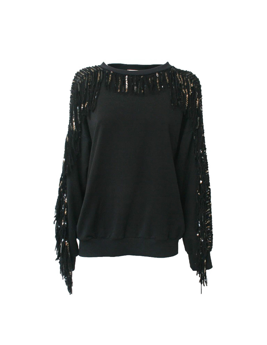 MY TWIN TWINSET Felpa Over con Paillettes e Frange