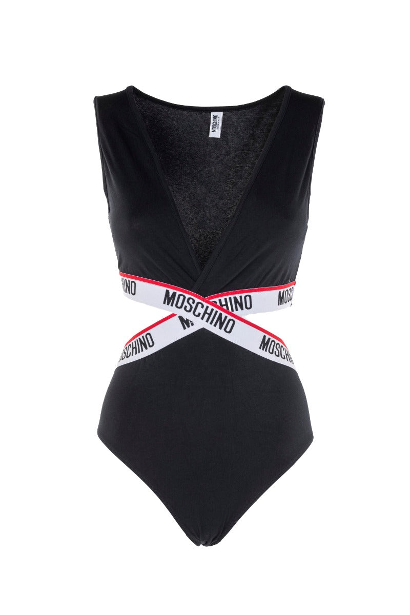 MOSCHINO Body Nero con Bande Elastiche Logate