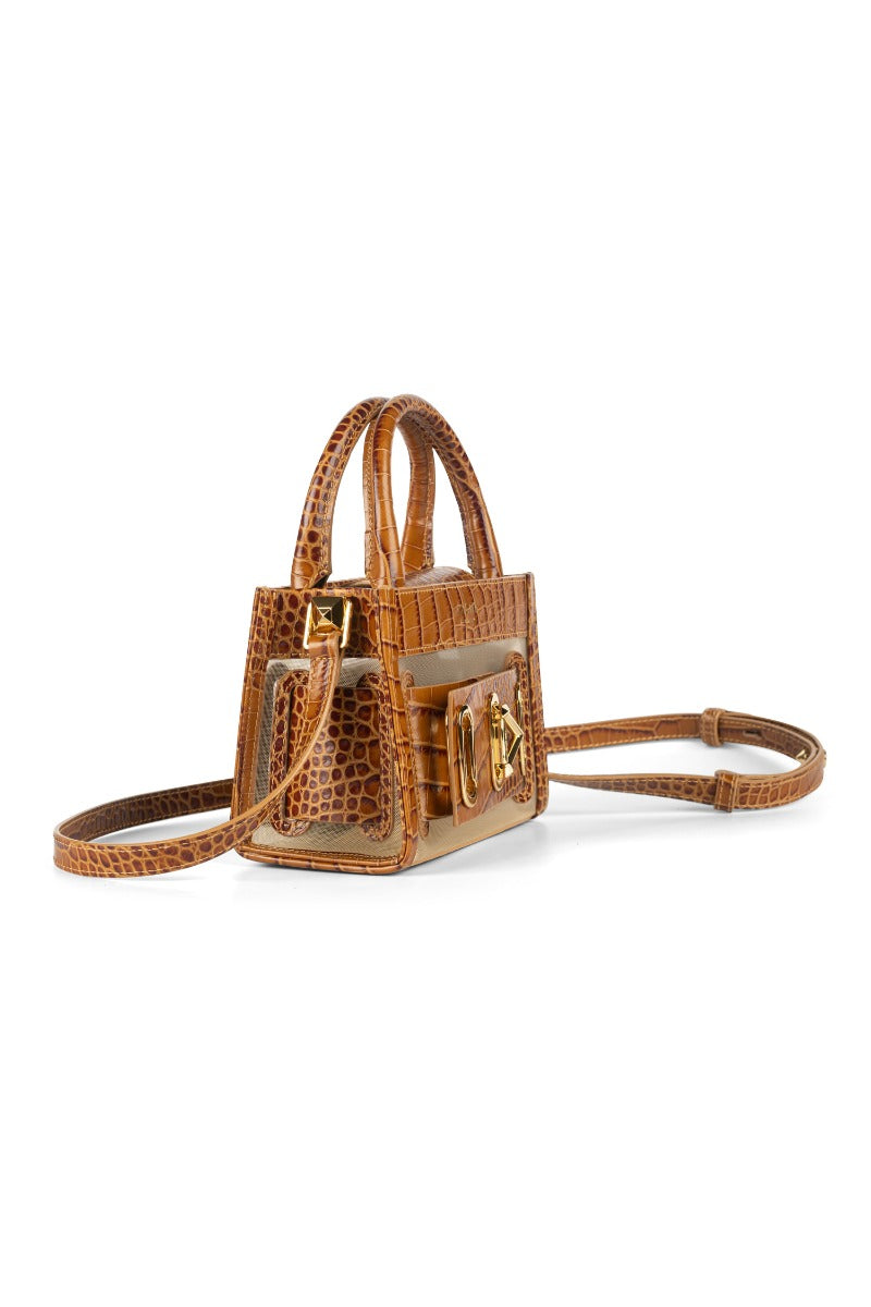 SALAR Borsa a Tracolla Bella Mesh in Pelle Marrone