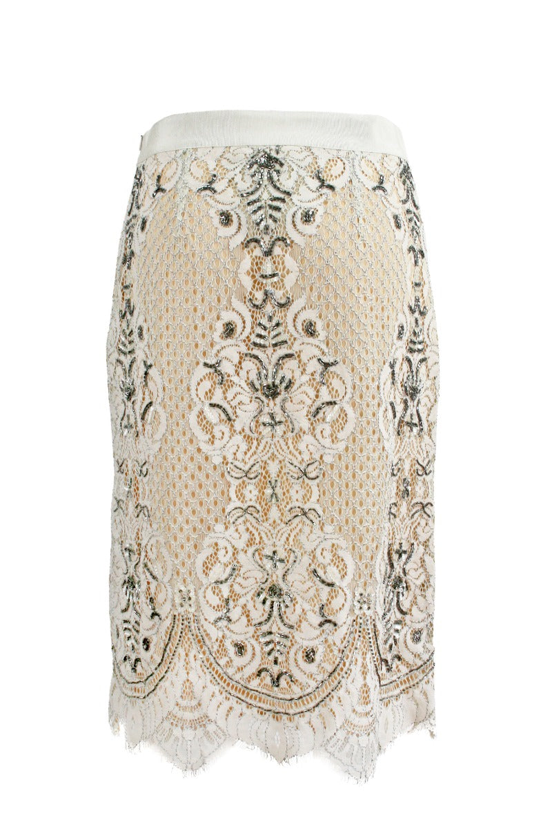 Twinset Ivory Lace Skirt with Embroidery